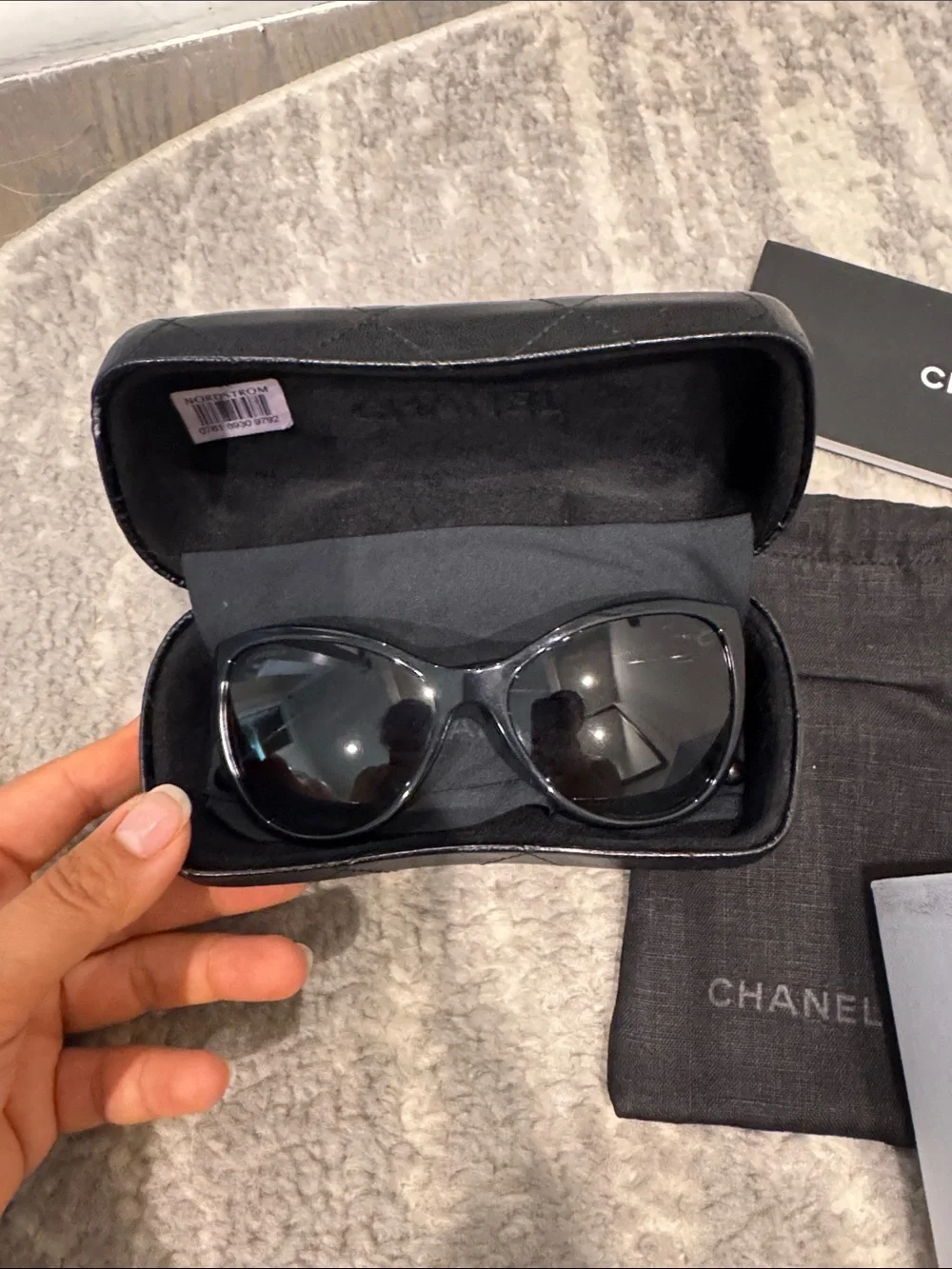 CHANEL Black Oversized cat eye Sunglasses (with box, case, pouch, etc)